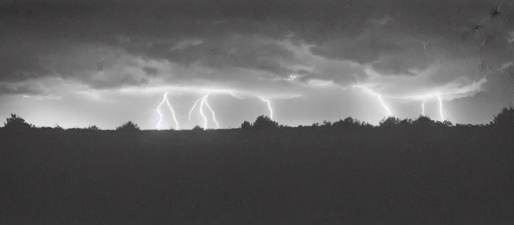 Prompt: 1 3 mm film photograph of a mutated bubbling gurgling being in a field, liminal, dark, thunderstorm lightning, dark, flash on, blurry, grainy, unsettling