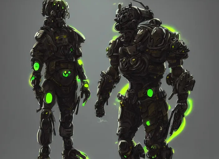 Image similar to biopunk heavily armoured soldier with glowing yellow eyes, concept art, military art, unreal engine, artstation, award winning