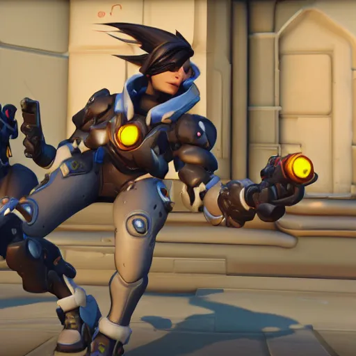 Image similar to Screenshot of Overwatch with Bogdanoff