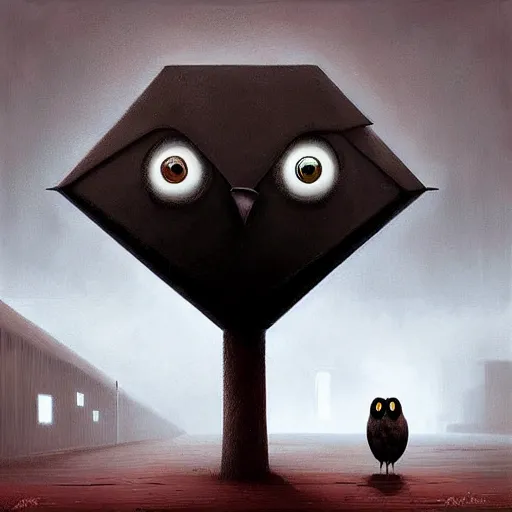 Prompt: Sapiential the smart but sad owl in style A Separate Reality: New Paintings of Dystopian Worlds by Alex Andreev