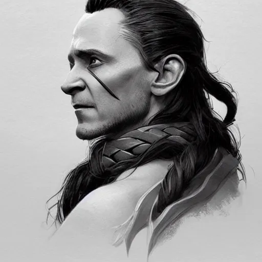 Image similar to a beautiful artwork side profile portrait of a loki with horns by greg rutkowski , featured on artstation, norse mythology, valhalla