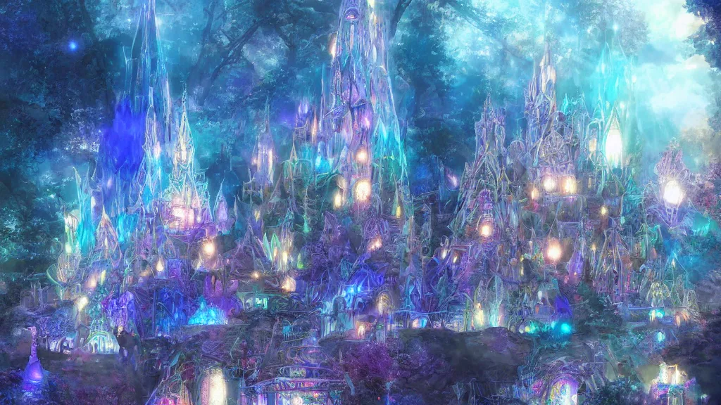 a detailed magical crystal castle made of light | Stable Diffusion | OpenArt