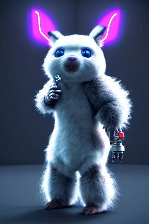 Image similar to high quality 3 d render post - cyberpunk very cute fluffy! wombat cyborg, mechanical paw, highly detailed, unreal engine cinematic smooth, in the style of detective pikachu, hannah yata charlie immer, neon blue light, low angle, uhd 8 k, sharp focus