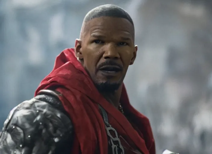 Image similar to film still of jamie foxx as spawn in the new spawn movie, 8 k