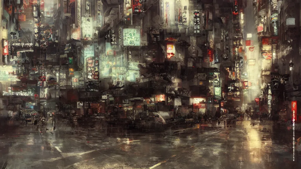 Prompt: tokyo ghetto by ruan jia, landscape