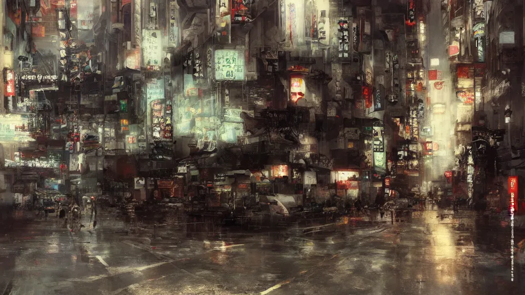 tokyo ghetto by ruan jia, landscape | Stable Diffusion