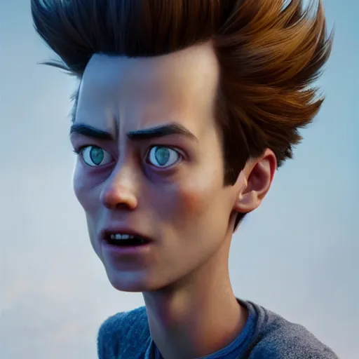 Image similar to hyperrealistic mixed media image of jimmy neutron, stunning 3 d render inspired art by istvan sandorfi and greg rutkowski, perfect facial symmetry, realistic, highly detailed attributes and atmosphere, dim volumetric cinematic lighting, 8 k octane extremely hyper - detailed render, post - processing, masterpiece,