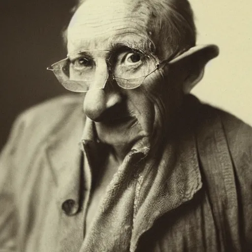 Prompt: a portrait photo of a old man with a pickle nose
