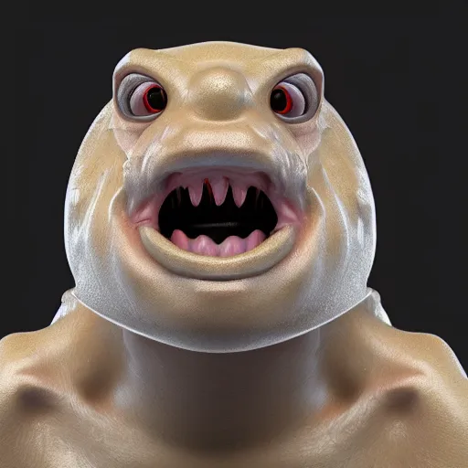 Prompt: a close up of a plastic creature with its mouth open, a raytraced image by senior character artist, trending on zbrush central, photorealism, zbrush, rendered in unreal engine, physically based rendering