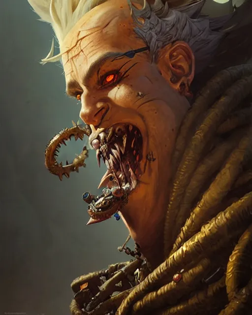 Image similar to junkrat from overwatch, character portrait, concept art, intricate details, highly detailed by greg rutkowski, michael whelan and gustave dore