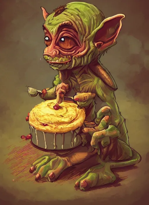 Prompt: medieval goblin eating cakes, detailed digital art, trending on Artstation