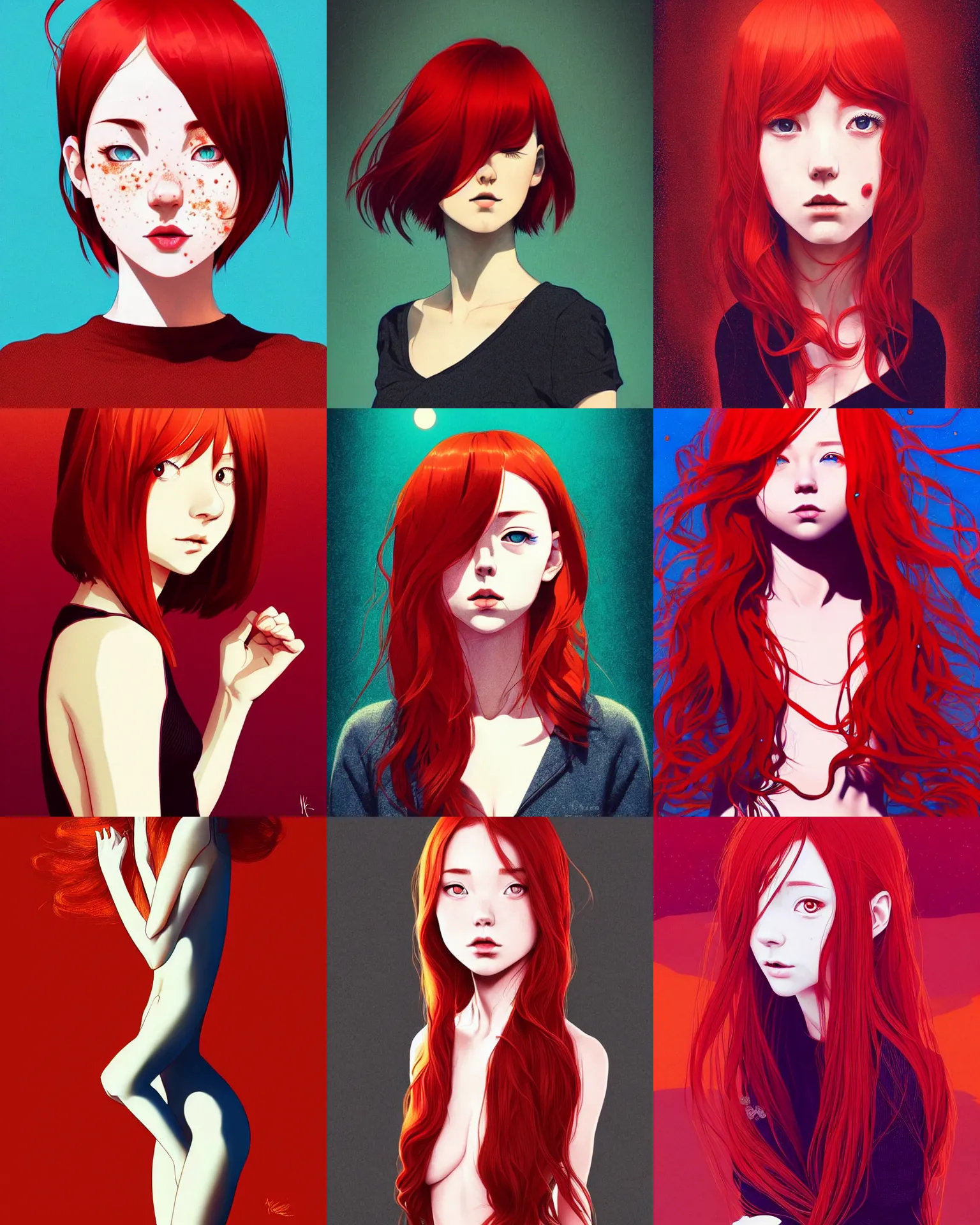 Prompt: a full body picture of a loveable!!!! woman with red hair and freckles by ilya kuvshinov!, miho hirano, psychedelic!!!!, acidwave, digital art, dramatic lighting, dramatic angle