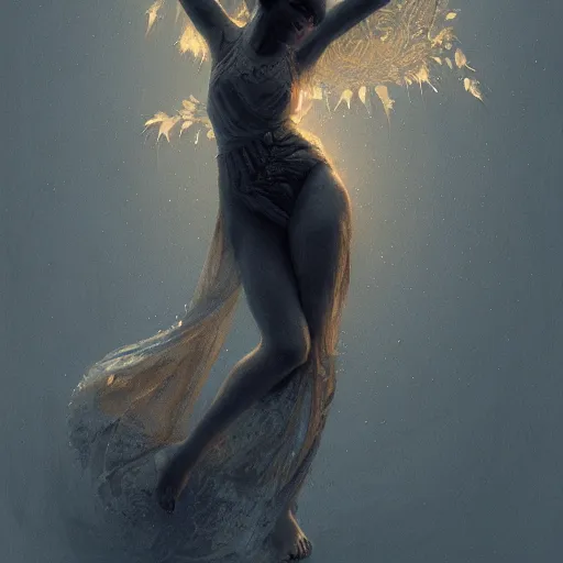 Prompt: a girl made of stone performing dance, intricate, elegant, glowing lights, highly detailed, digital painting, artstation, concept art, sharp focus, illustration, art by wlop, mars ravelo and greg rutkowski