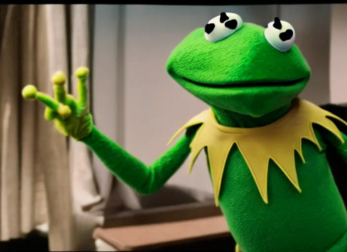 Prompt: film still of kermit the frog in the new scifi movie, 4 k