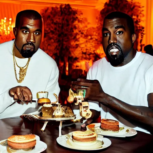 Prompt: kanye west having a teaparty with kanye west