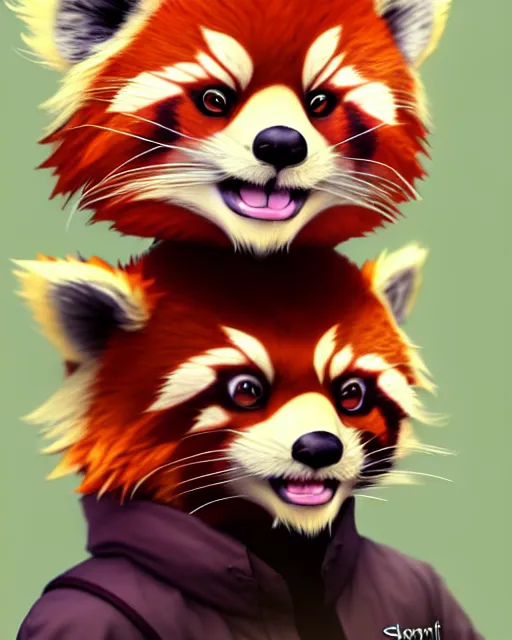 Image similar to character concept art of a cute young male anthropomorphic furry red panda | | cute - fine - face, pretty face, key visual, realistic shaded perfect face, fine details by stanley artgerm lau, wlop, rossdraws, james jean, andrei riabovitchev, marc simonetti, and sakimichan, trending on artstation