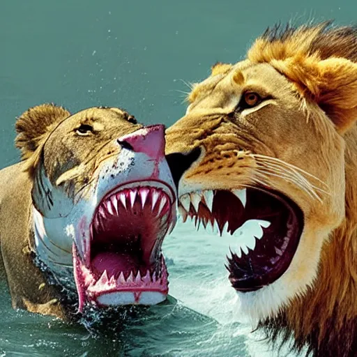 Image similar to shark eating a lion