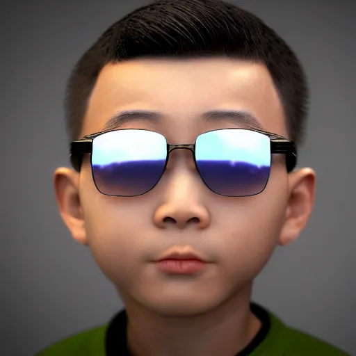 Image similar to chinese boy wearing shades, octane render