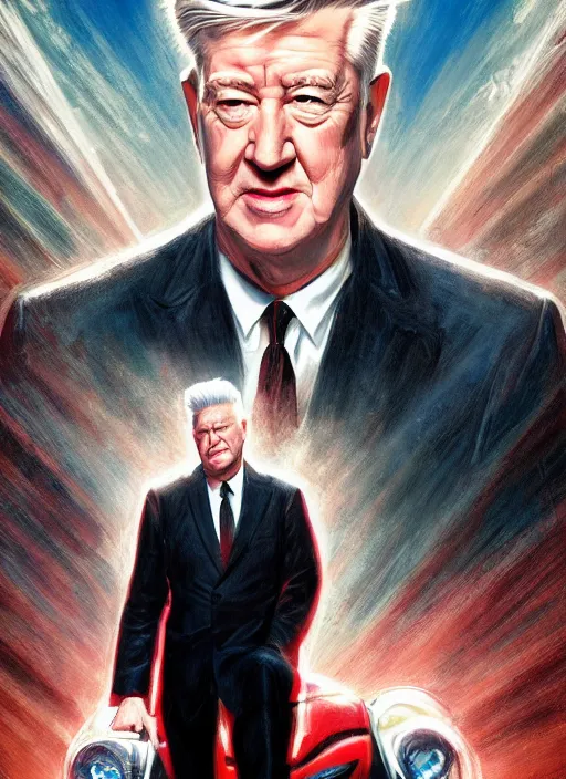 Prompt: portrait of david lynch in the marvel cinematic universe, official media, official poster artwork, highly detailed, centered, solid color background, digital painting, artstation, concept art, smooth, sharp focus, illustration, donato giancola, joseph christian leyendecker, les edwards, ed repka, wlop