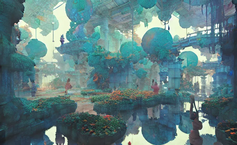 Image similar to tiled room squared waterway, fantasy. intricate, amazing composition, colorful watercolor, by ruan jia, by maxfield parrish, by marc simonetti, by hikari shimoda, by robert hubert, by zhang kechun, illustration, gloomy