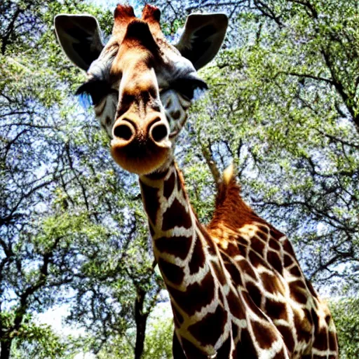 Image similar to a giraffe taking a selfie