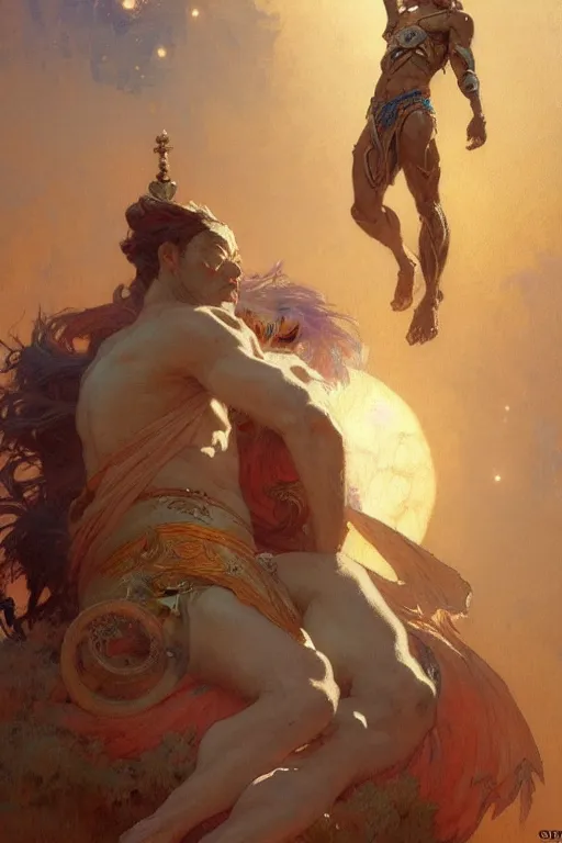 Image similar to god of moon, male character design, painting by gaston bussiere, craig mullins, greg rutkowski, alphonse mucha, trending on artstation