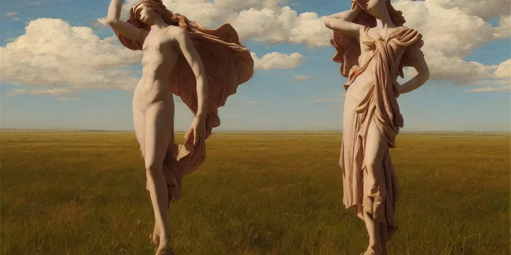 Image similar to Lone statue in a vast field by Alexander Averin and Charlie Bowater and Guillaume Seignac and Charles Edward Perugini