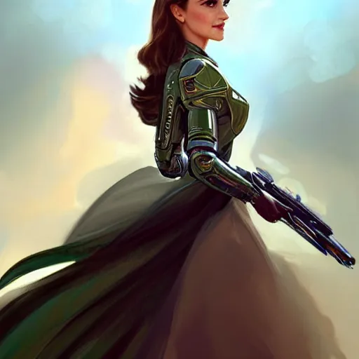 Prompt: A combination of Victoria Justice's and Grace Kelly's and Emma Watson's appearances wearing Master Chief's armor, full body portrait, western, D&D, fantasy, intricate, elegant, highly detailed, digital painting, artstation, concept art, matte, sharp focus, illustration, art by Artgerm and Greg Rutkowski and Alphonse Mucha