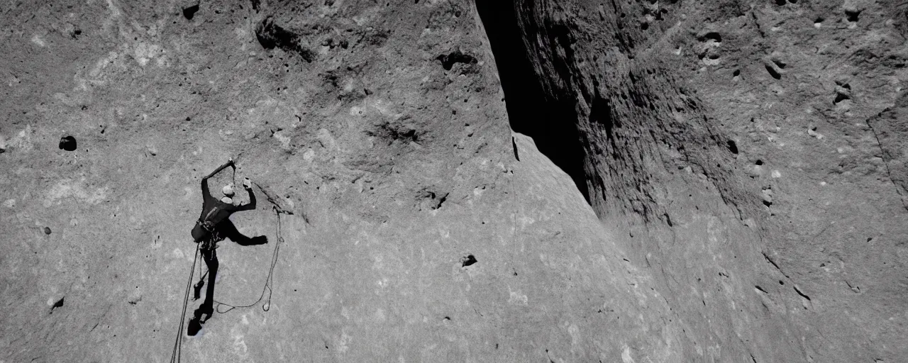 Image similar to low - g rock climbing on the terraformed asteroid. cinematic.