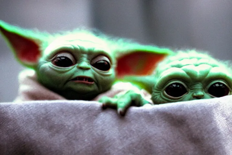 Prompt: Grogu, baby yoda!!!!, shallow depth of field,