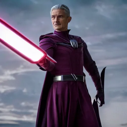 Image similar to A still of Orlando Bloom as Magneto in X-Men movie, dynamic lighting, villain pose, 8k, 2022 picture of the year