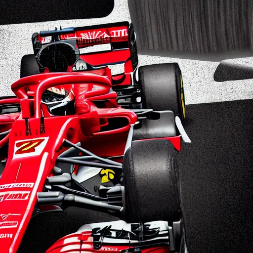 Prompt: Charles leclerc sitting next to a broken F1 ferrari, digital art, 8k