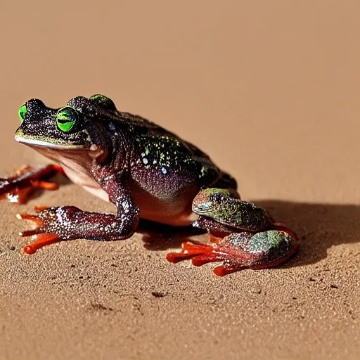 Image similar to desert rain frog running for president, 8 k