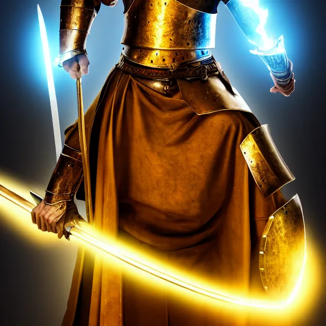 Image similar to photo of a holy cleric warrior with light powers, highly detailed, 4 k, hdr, smooth, sharp focus, high resolution, award - winning photo