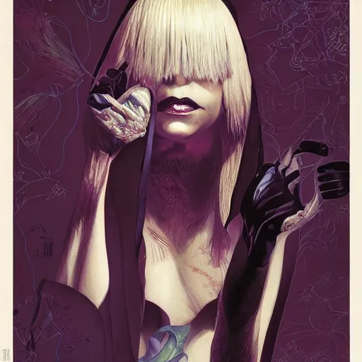 Image similar to portrait of crazy beautiful singer sia kate isobelle furler, ymmetrical, by yoichi hatakenaka, masamune shirow, josan gonzales and dan mumford, ayami kojima, takato yamamoto, barclay shaw, karol bak, yukito kishiro