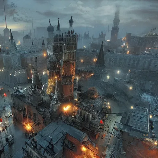 Prompt: Moscow in warhammer 40000 , 4k, 8k, top cinematic lighting , cinematic mood, very detailed, small details, realistic illustration, hyperrealism