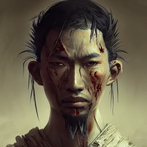 Image similar to Sickly diseased dying Samurai warrior, portrait by Cedric Peyravernay, highly detailed, excellent composition, cinematic concept art, dramatic lighting, trending on ArtStation