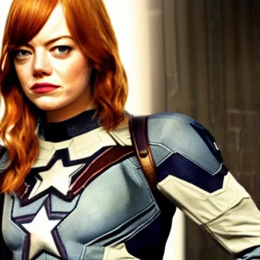 Image similar to Emma Stone as captain America