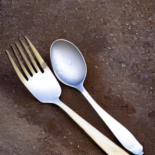 Prompt: fork, spoon and knife, photograph