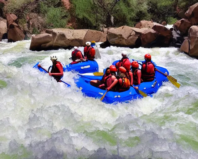 Prompt: gopro photograph from rafting down the colorado river, white water rapids