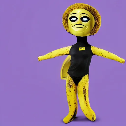 Image similar to a full body banana with legs and arms wearing an emma stone mask