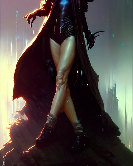 Image similar to beautiful fantasy character portrait, natalie portman, wearing oversized black trench coat, ultra realistic, wide angle, dramatic lighting, vultures,, cyberpunk artifacts, highly detailed by peter mohrbacher, hajime sorayama, wayne barlowe, boris vallejo, aaron horkey, gaston bussiere, craig mullins