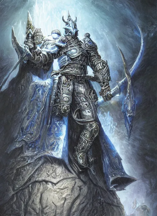 Image similar to hyper realist render of lich king by wayne berlowe