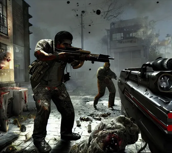 Prompt: george lopez shooting zombies in call of duty, zombies, ps 4
