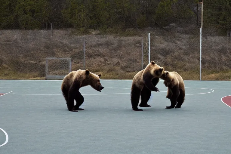 Prompt: grizzly bears playing basketball