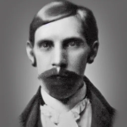 Image similar to A photograph portrait of Jerma985 with a pyramidal mustache in the early 1800s, taken in the early 1800s, 1840s, grainy, taken on a Field View Camera, realistic, hyperrealistic, very realistic, highly detailed, very detailed, extremely detailed, detailed, digital art, trending on artstation