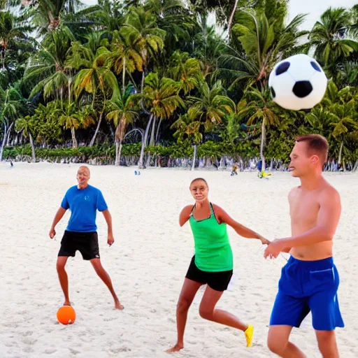 Image similar to adults playing soccer in the beach