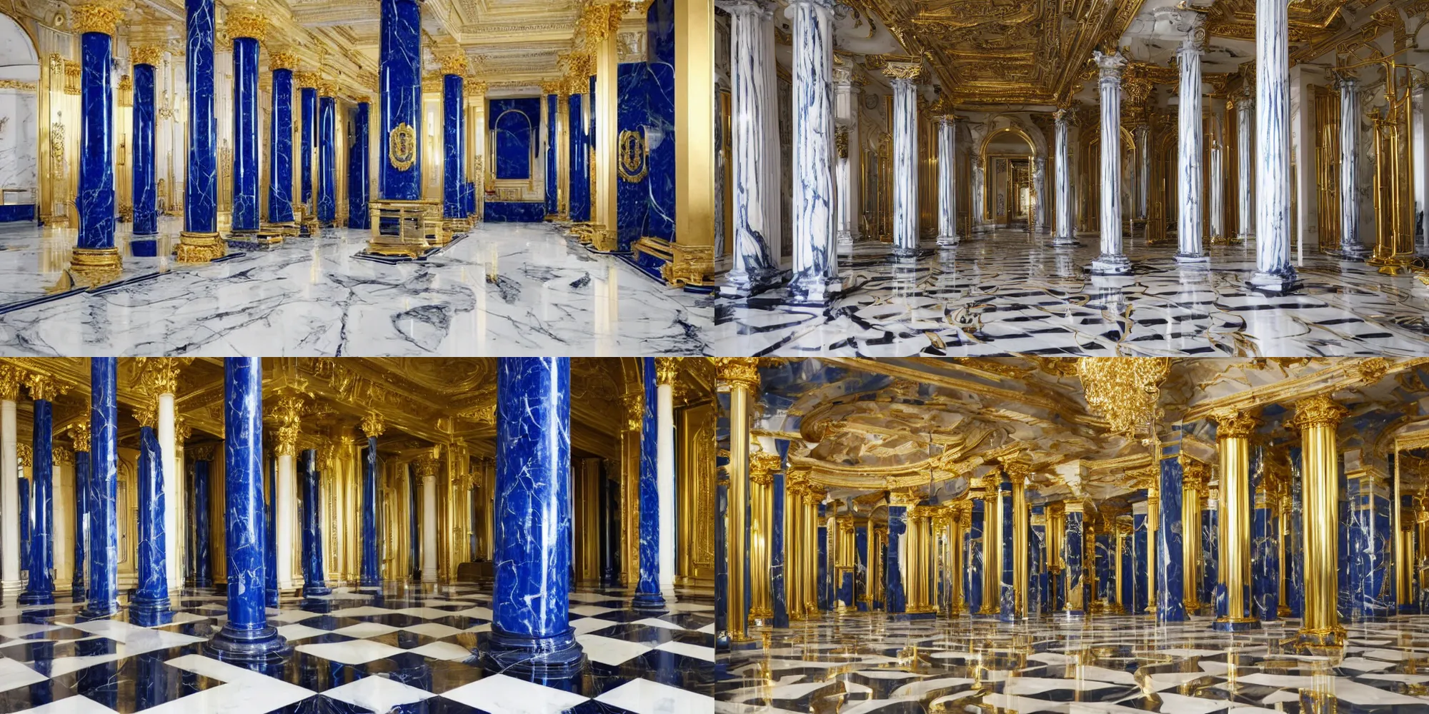 Image similar to Marble room with cobalt and gold pillars