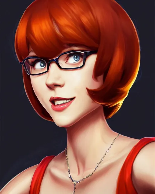 Prompt: a highly detailed illustration of velma from scooby doo, dramatic smile pose intricate, elegant, highly detailed, centered, digital painting, artstation, concept art, smooth, sharp focus, league of legends concept art, extremely detailed eyes, fantastic details full face, mouth, trending on artstation, pixiv, ultrahd, in the style of chris sanders