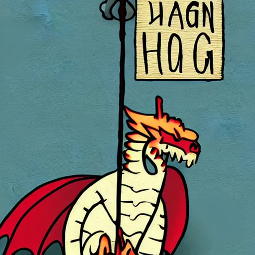 Image similar to dragon holding a sign. digital art meme.